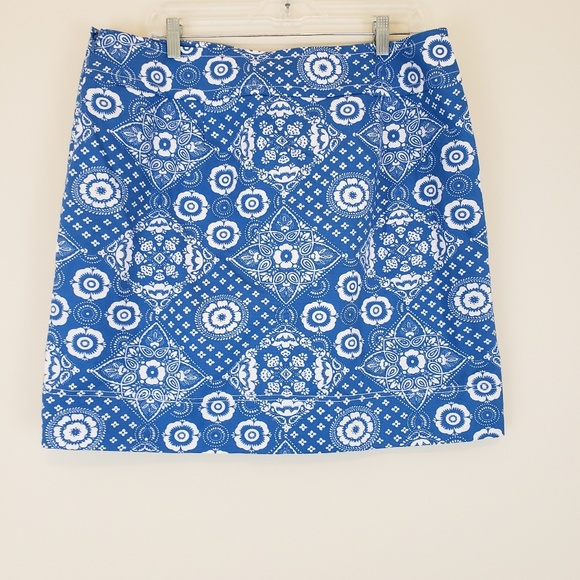 Talbots Blue White Print Skirt Canvas Stretch 10 - Picture 4 of 5
